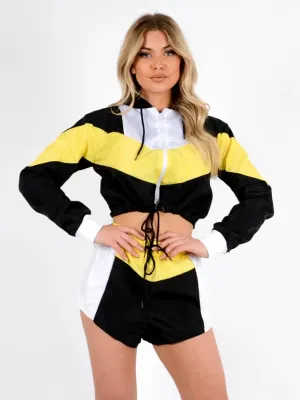 Elle Colour Block Cropped Jacket & Shorts Co-ord In Lemon