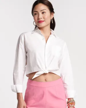 Ellie Crop Button Down Cotton Poplin White