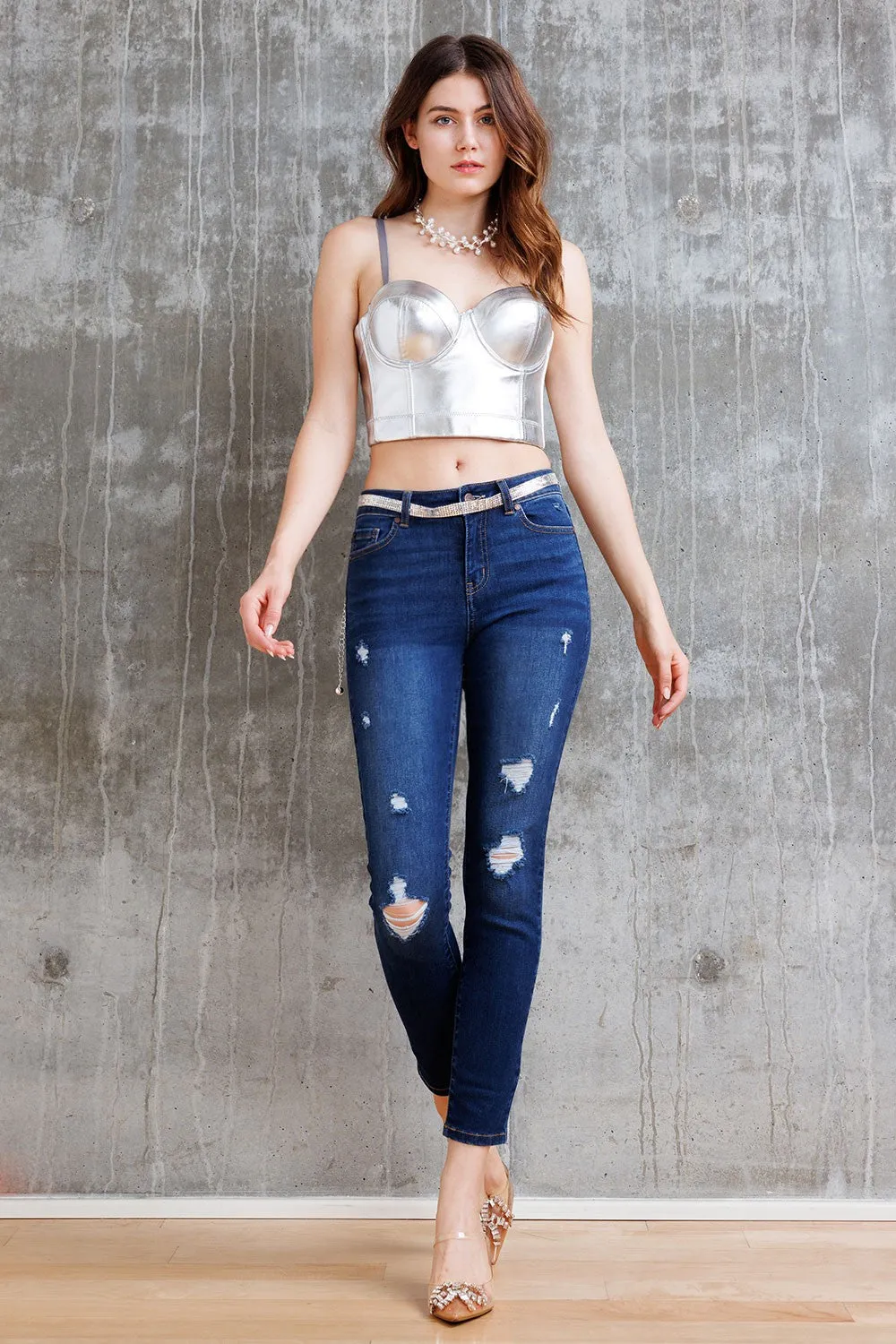 Enjean - High Rise Destructed Ankle Skinny Jeans - EP3587