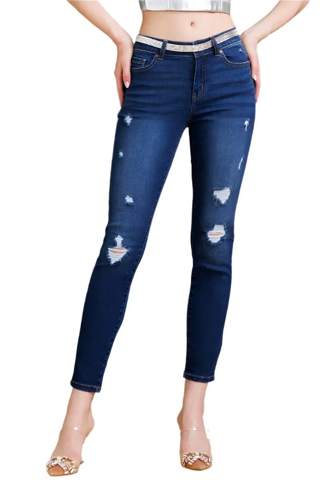 Enjean - High Rise Destructed Ankle Skinny Jeans - EP3587