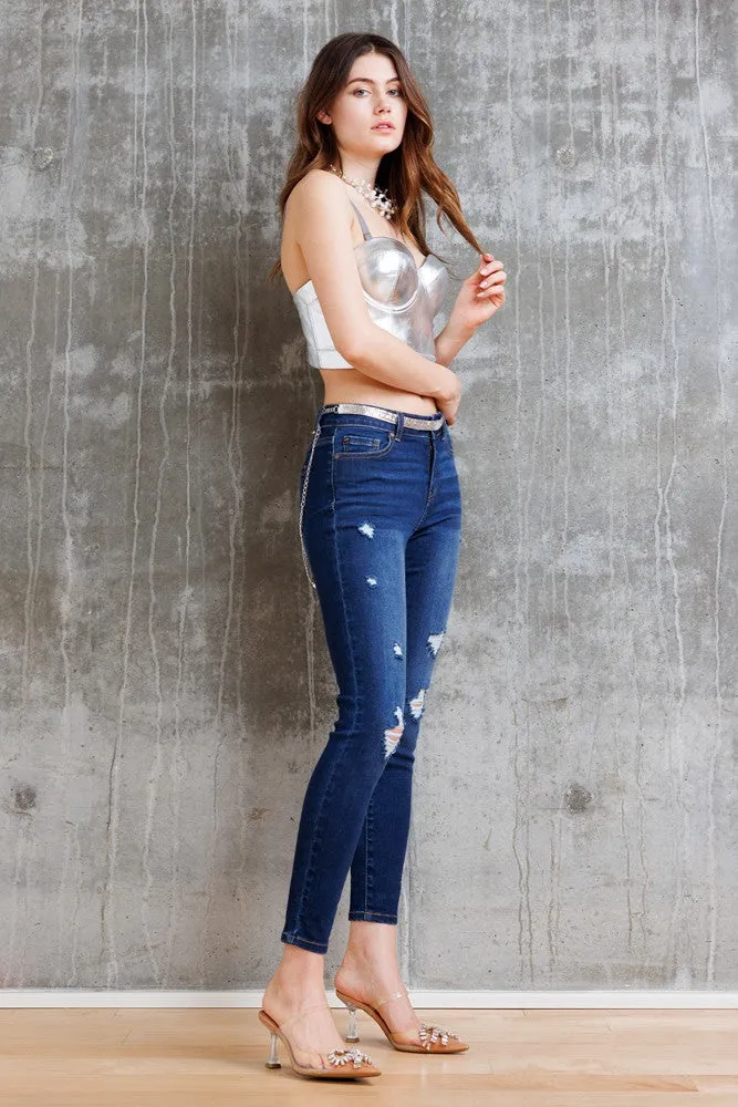 Enjean - High Rise Destructed Ankle Skinny Jeans - EP3587