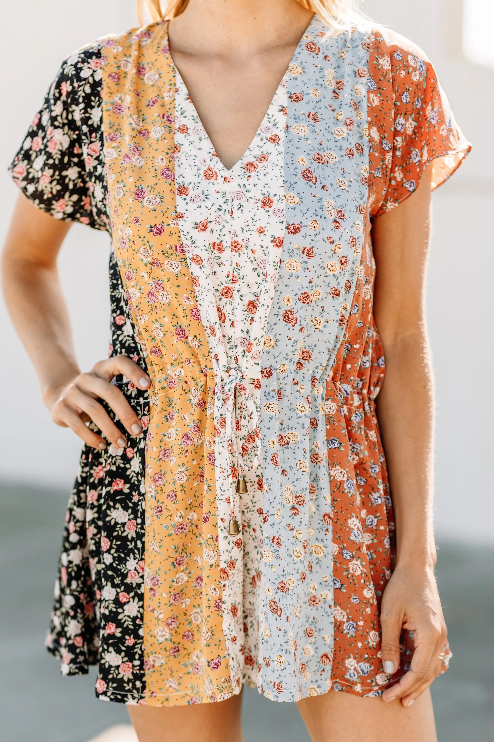 Fab Energy Rust Orange Floral Romper