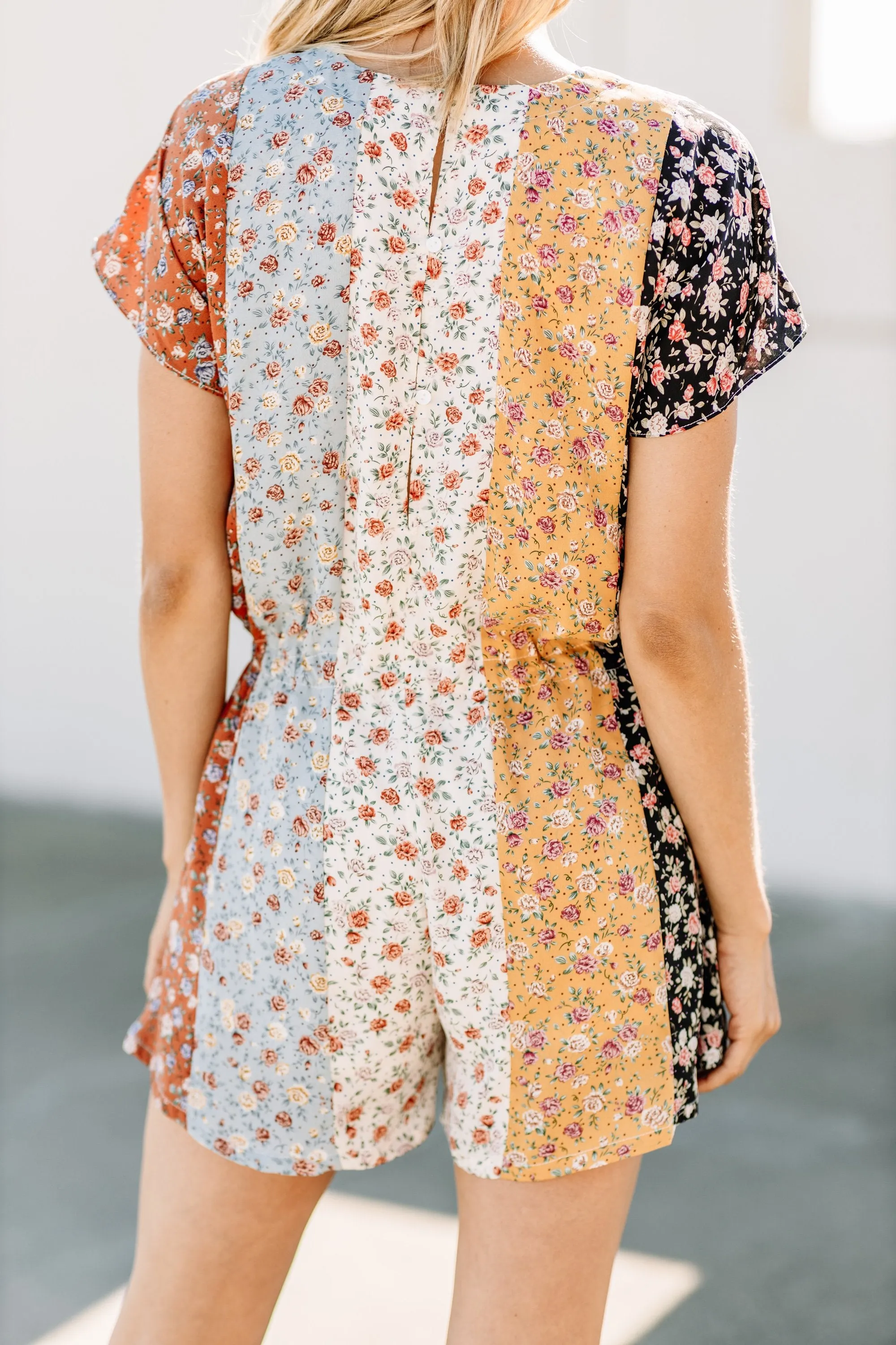 Fab Energy Rust Orange Floral Romper