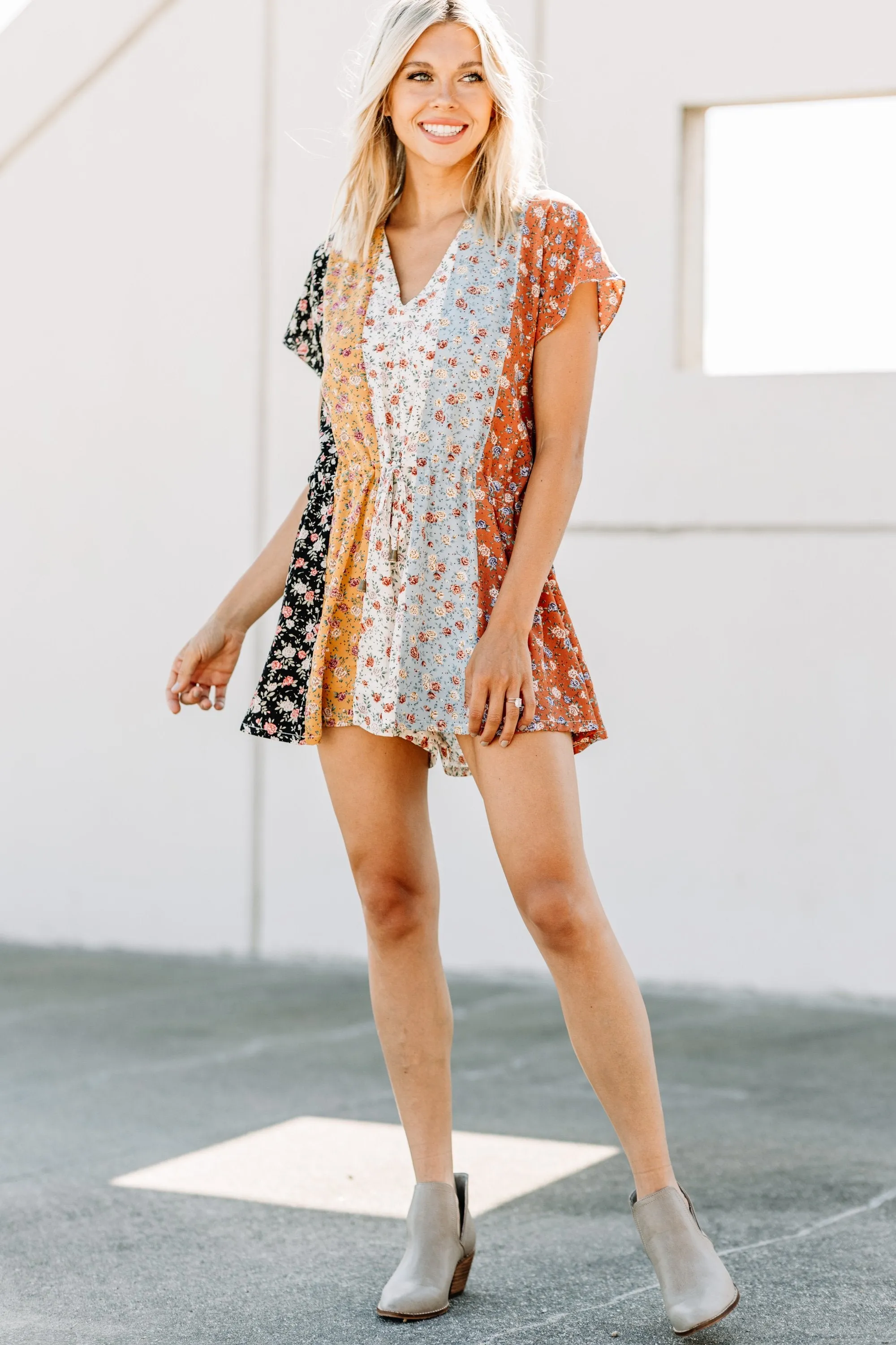 Fab Energy Rust Orange Floral Romper