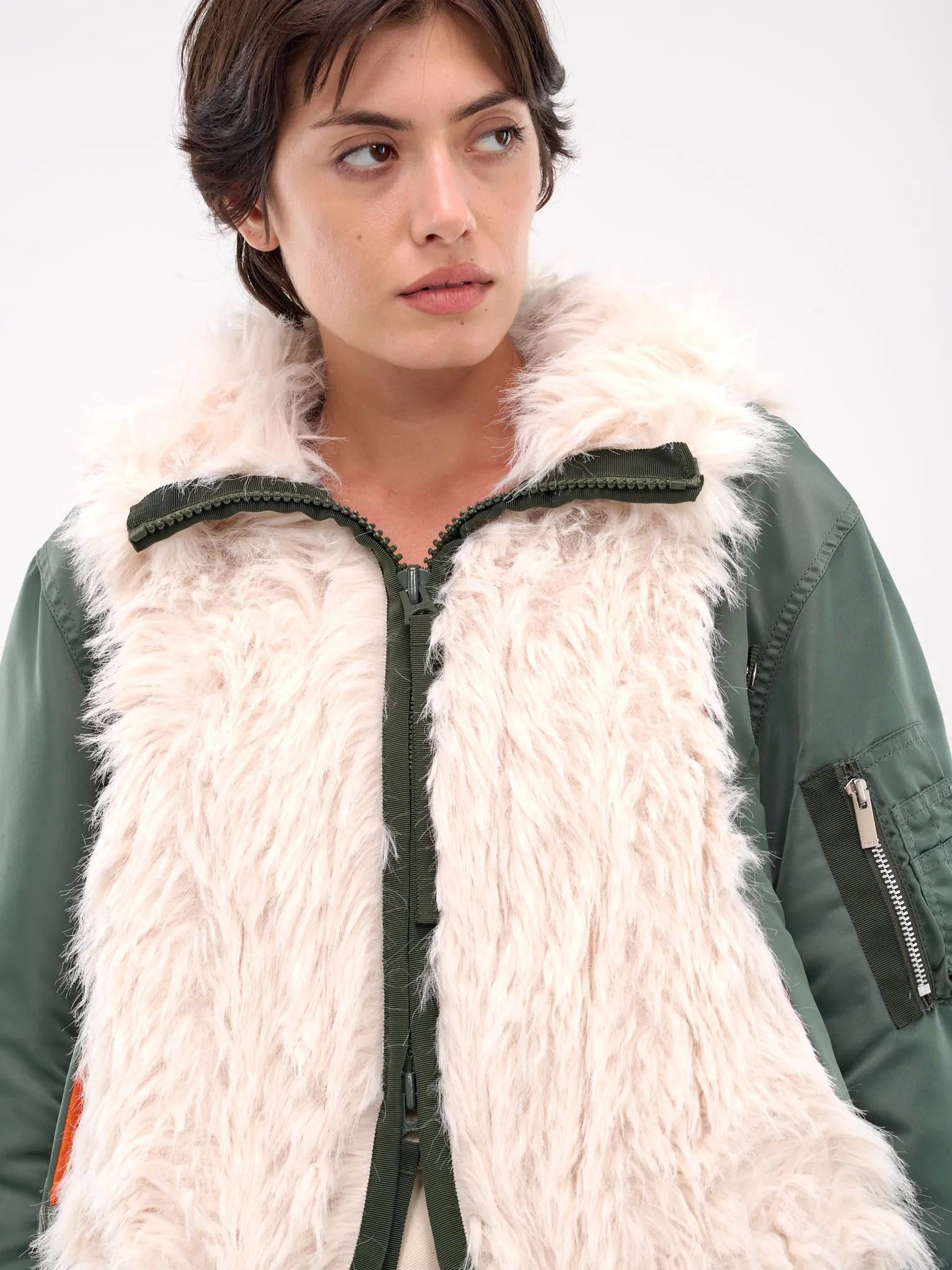 Faux Fur x Nylon Twill Blouson (24-07604-063-ECRU-KHAKI)