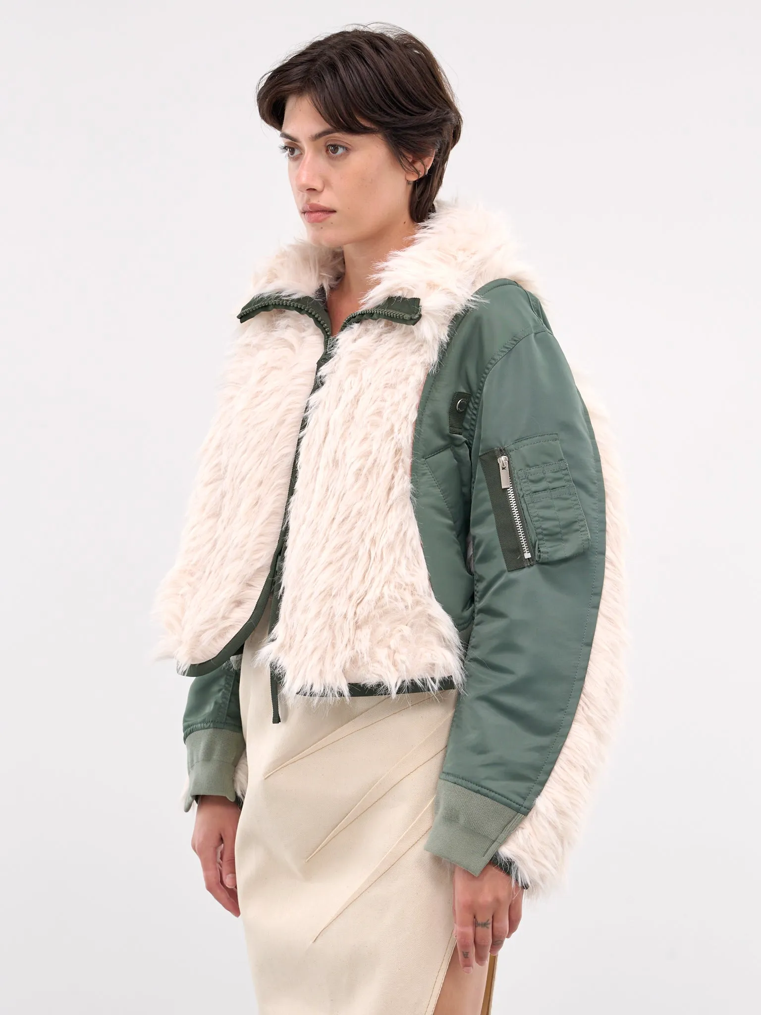 Faux Fur x Nylon Twill Blouson (24-07604-063-ECRU-KHAKI)