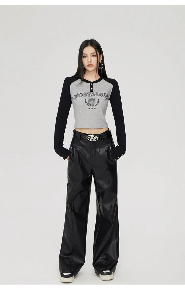 (Final Sale) High-waist Wide-leg Leather Pants