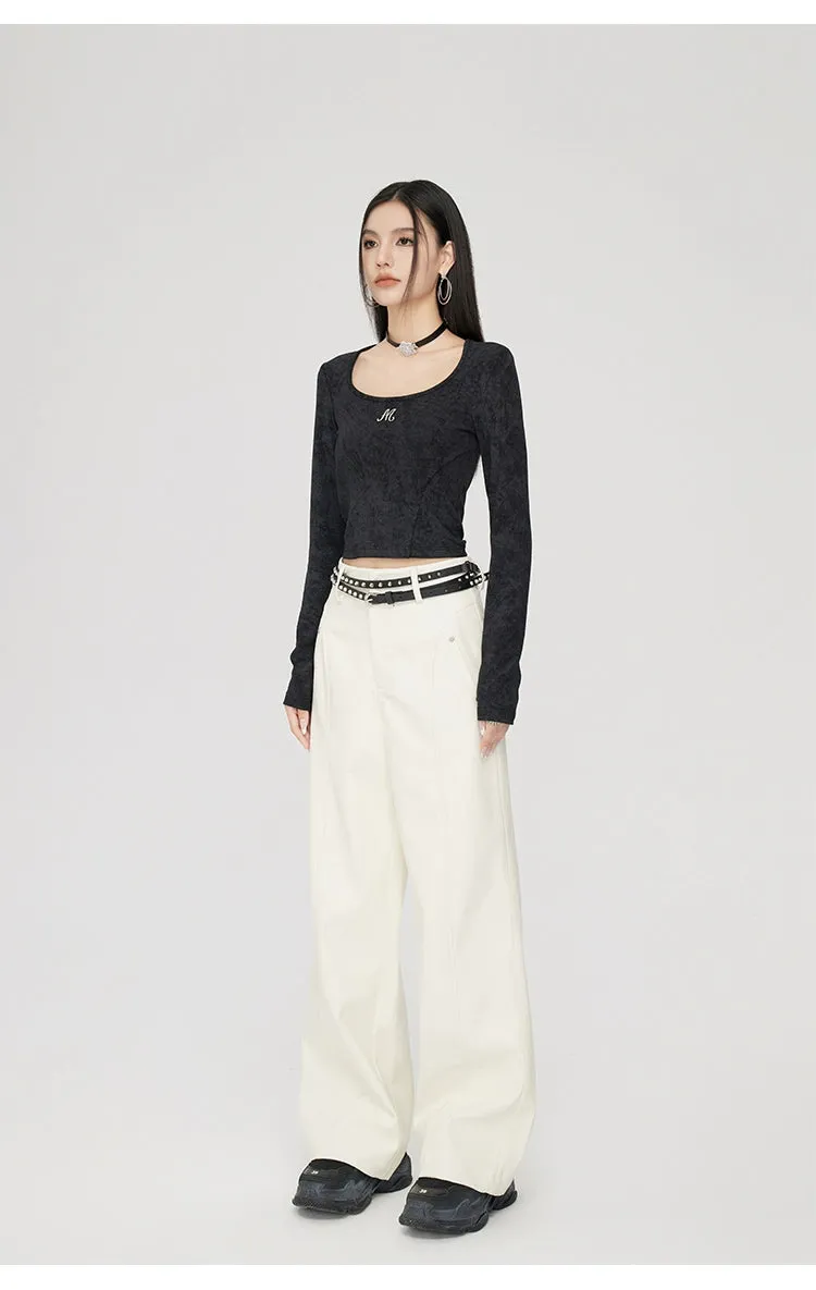 (Final Sale) High-waist Wide-leg Leather Pants