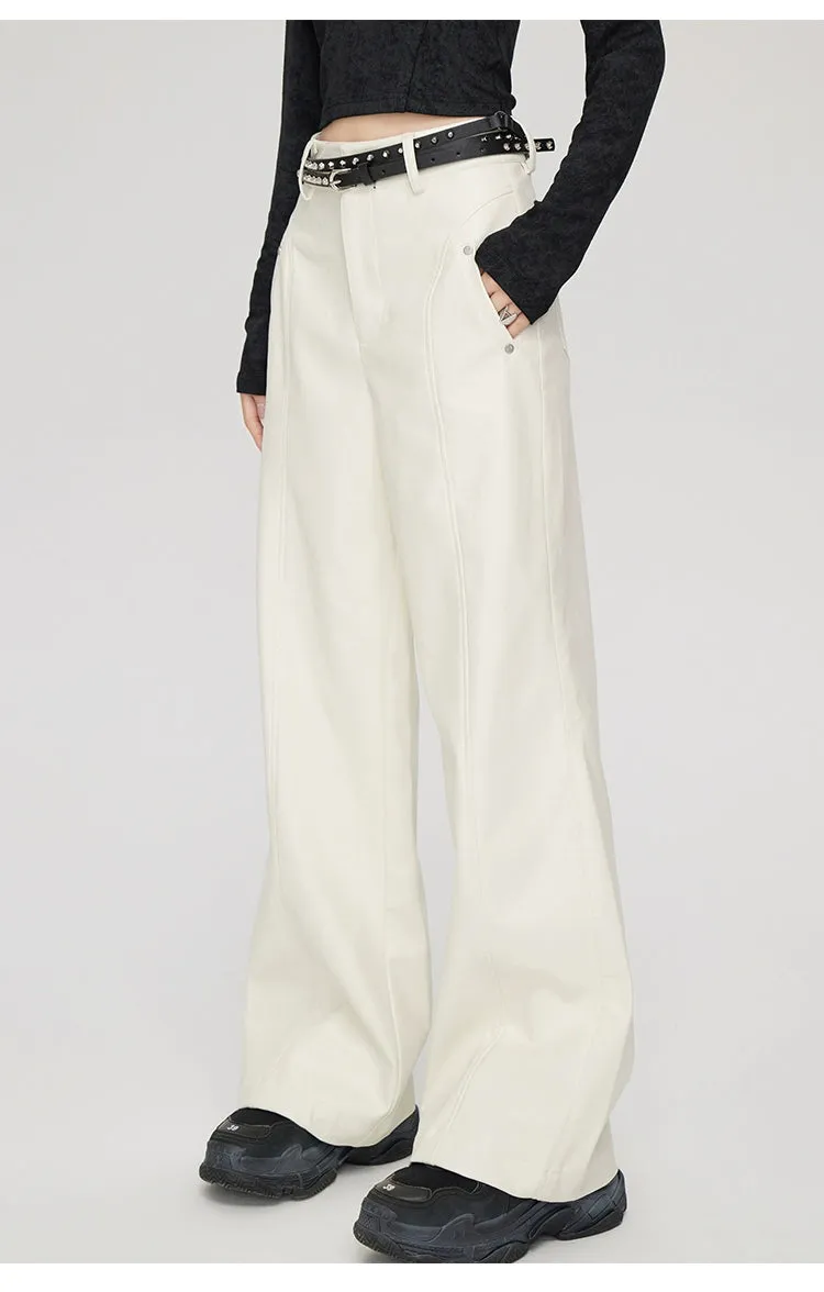 (Final Sale) High-waist Wide-leg Leather Pants