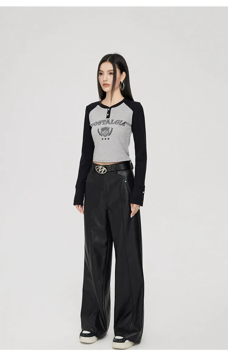 (Final Sale) High-waist Wide-leg Leather Pants