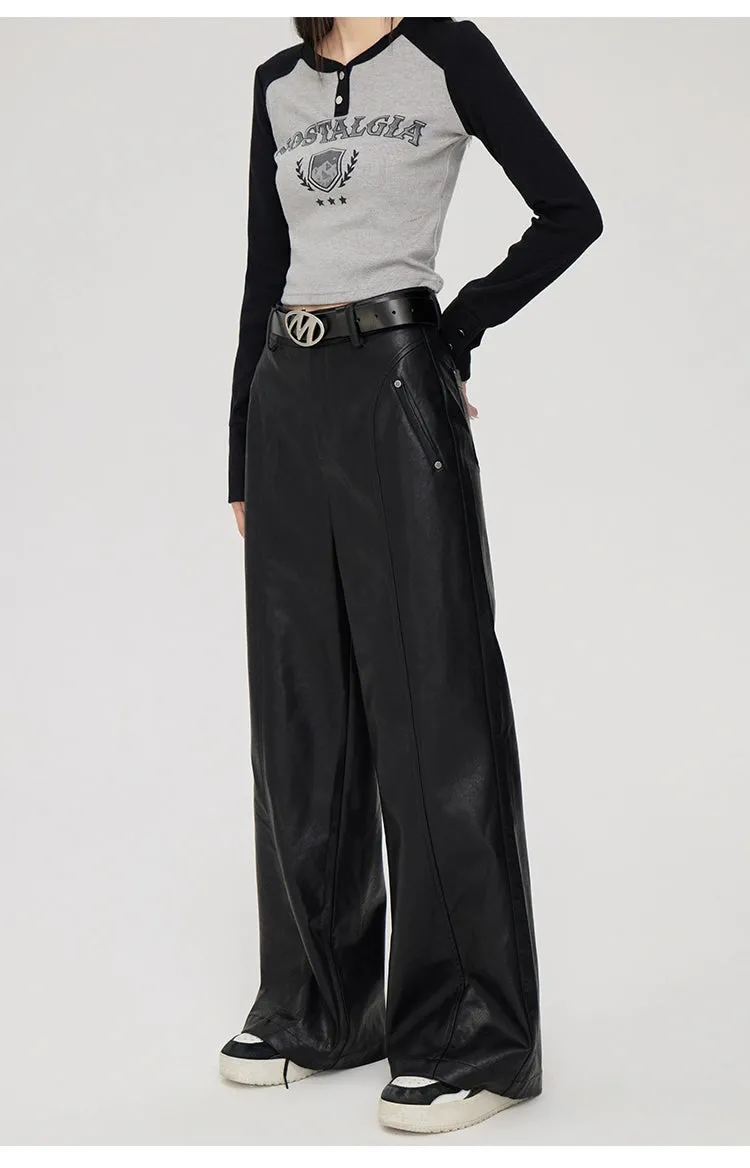 (Final Sale) High-waist Wide-leg Leather Pants