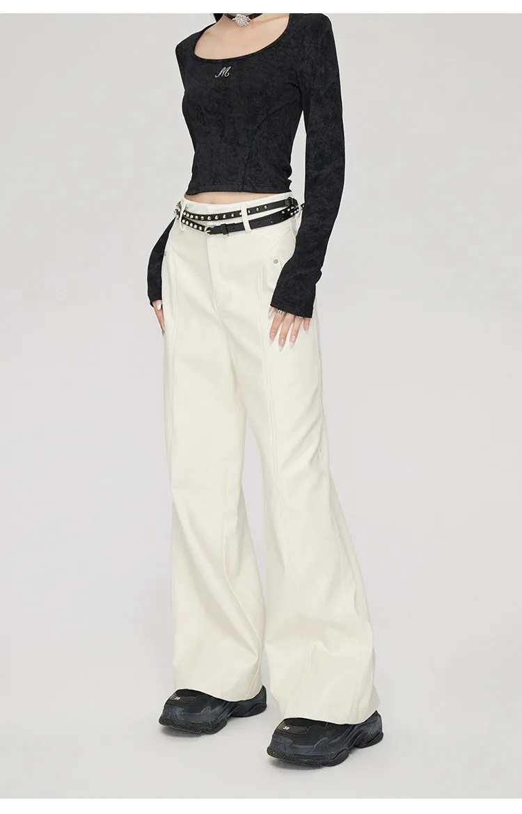 (Final Sale) High-waist Wide-leg Leather Pants