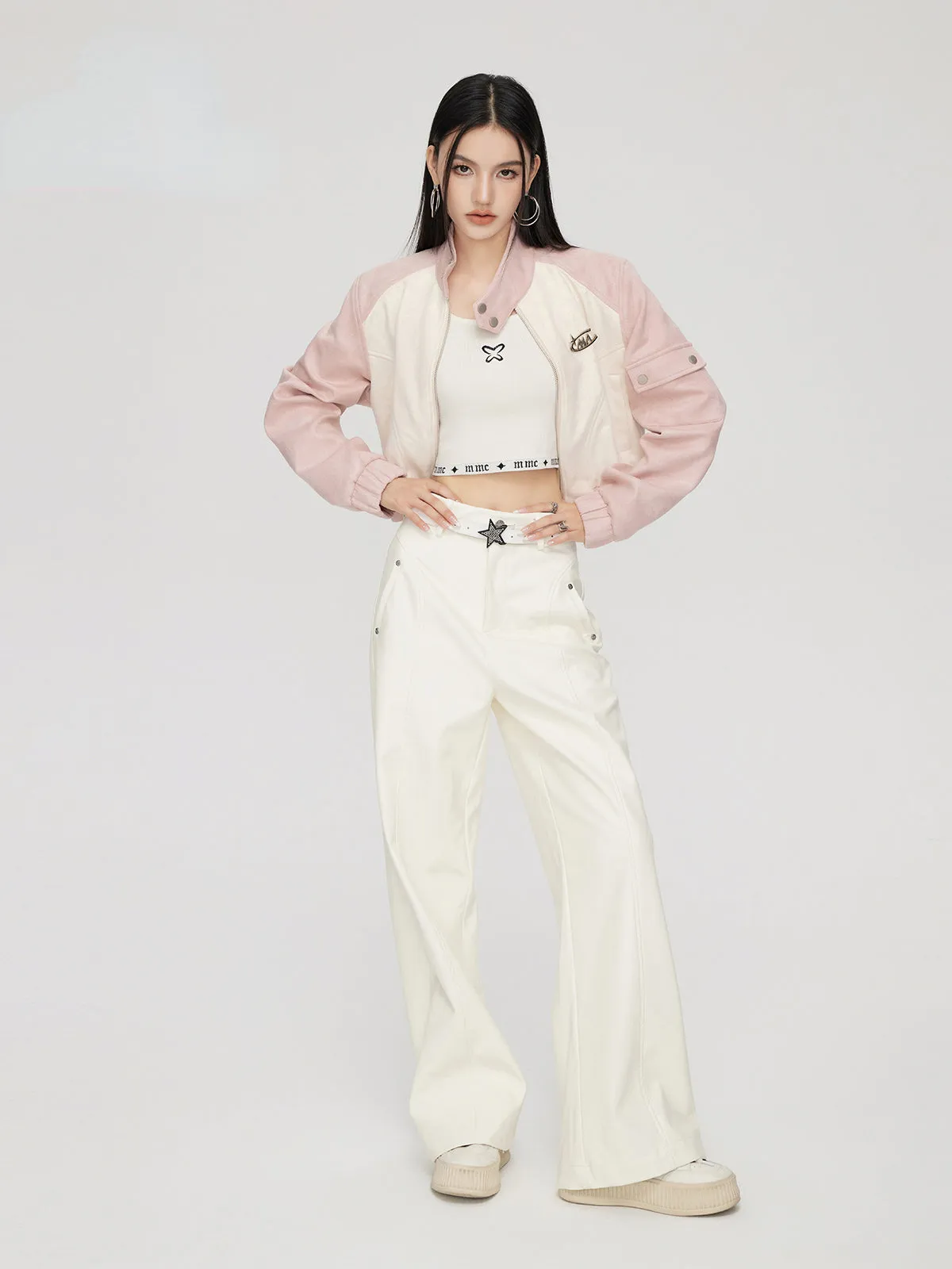 (Final Sale) High-waist Wide-leg Leather Pants