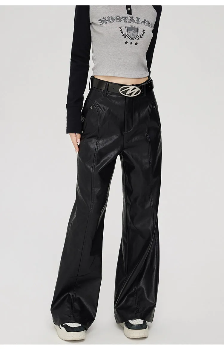 (Final Sale) High-waist Wide-leg Leather Pants