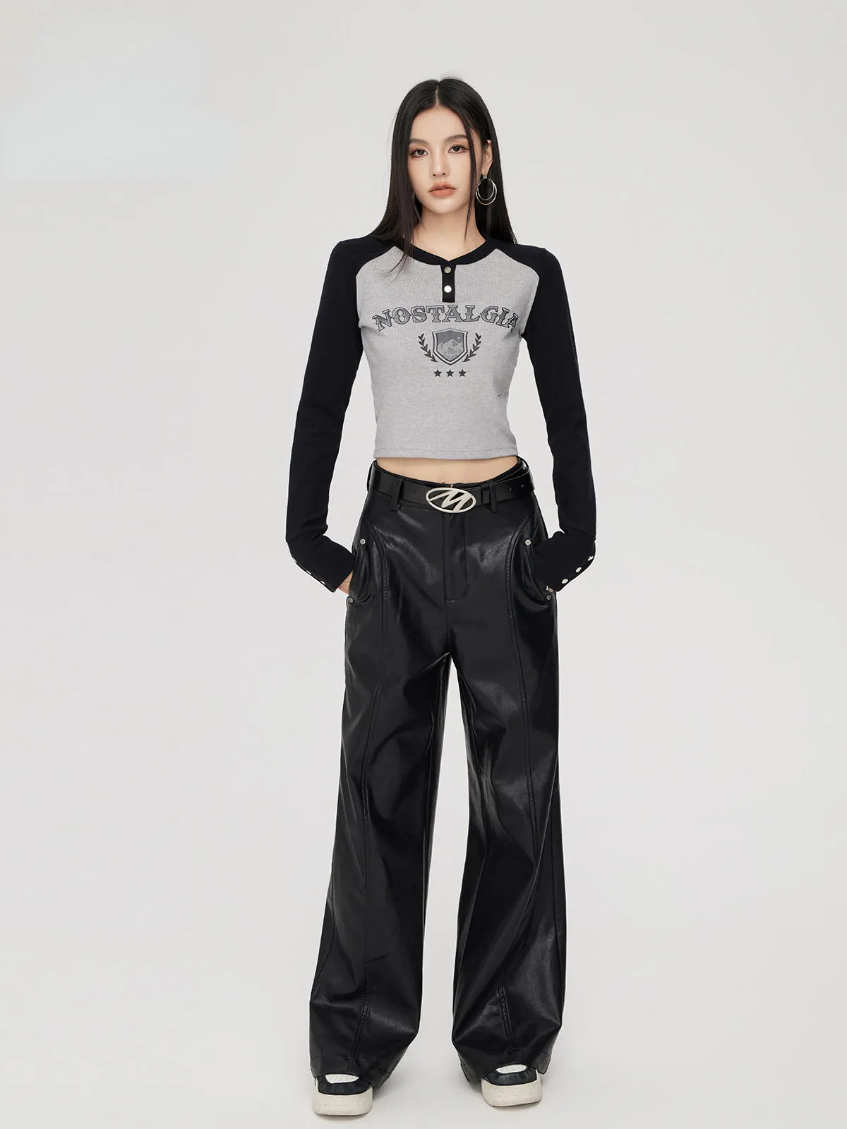 (Final Sale) High-waist Wide-leg Leather Pants