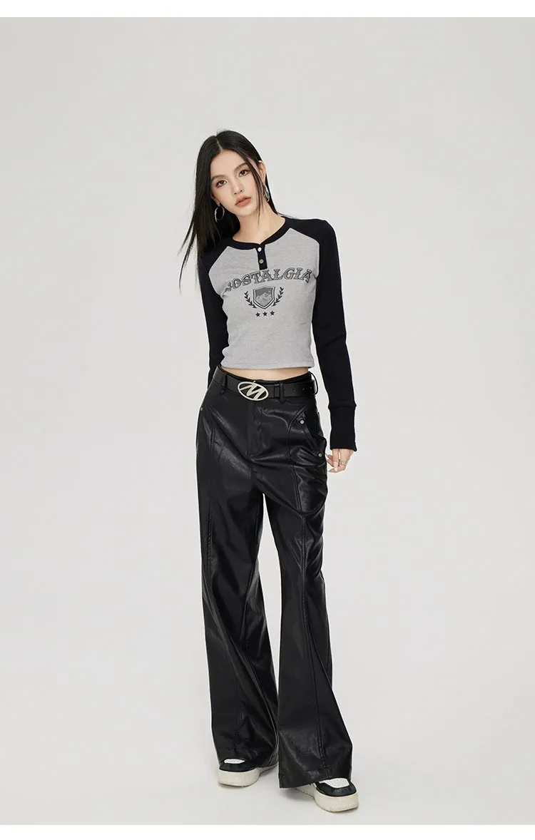 (Final Sale) High-waist Wide-leg Leather Pants