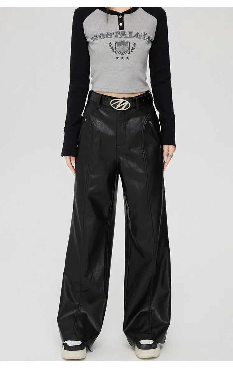 (Final Sale) High-waist Wide-leg Leather Pants