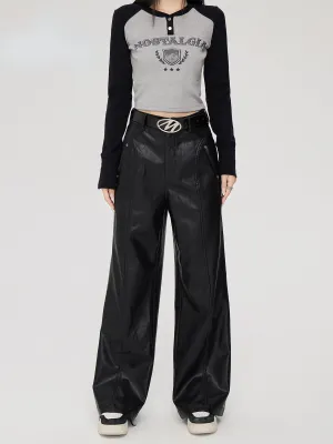 (Final Sale) High-waist Wide-leg Leather Pants