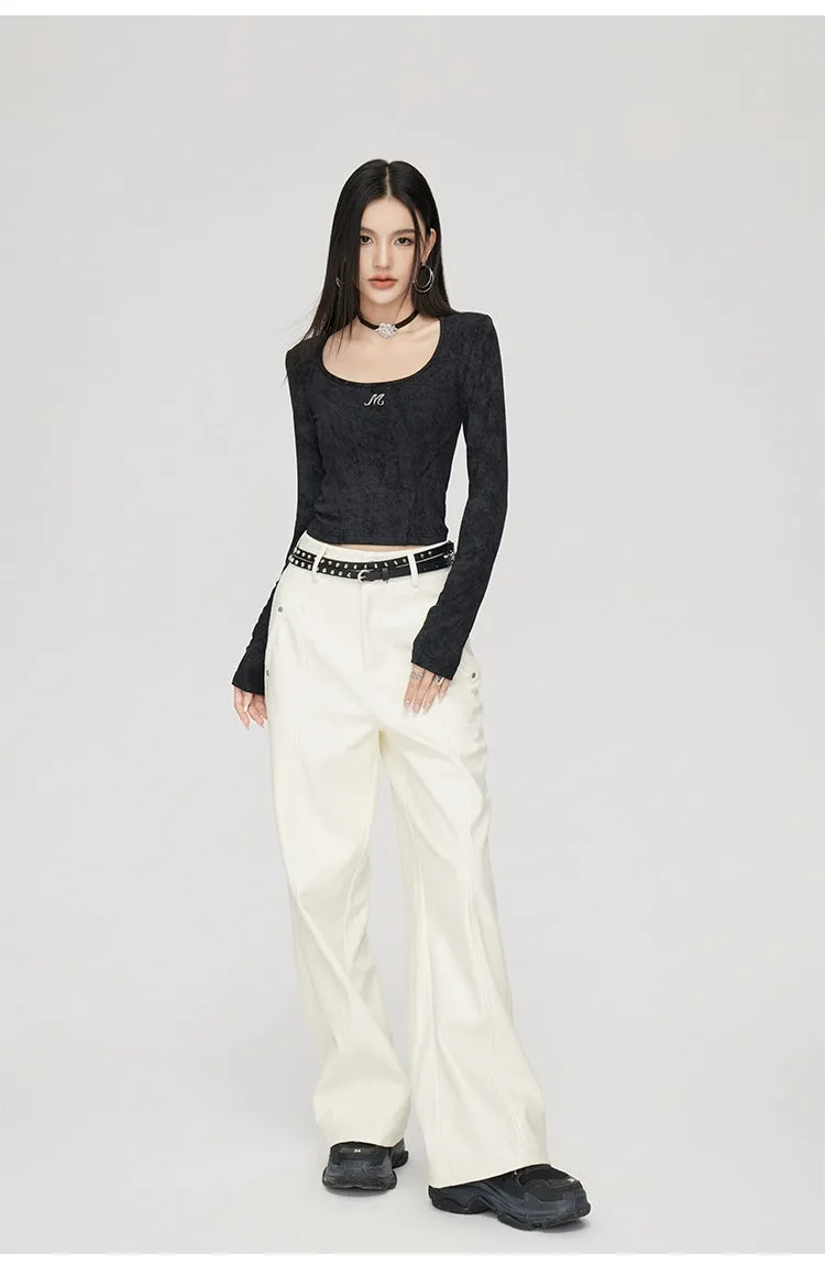 (Final Sale) High-waist Wide-leg Leather Pants