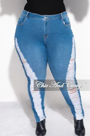 Final Sale Plus Size Jeans with Distressed Sides in Denim