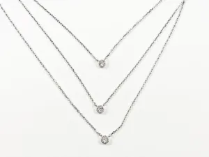 Fine Delicate 3 Piece Layered Bezel CZ Silver Necklace