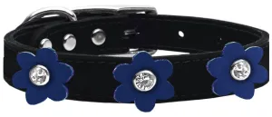 Flower Leather Collar Black With Blue Flowers Size 10