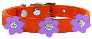 Flower Leather Collar Orange With Lavender Flowers Size 10