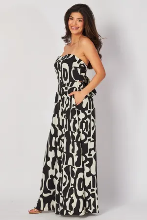 Francis Sleeveless Abstract Print Wide Leg Jumpsuit Black