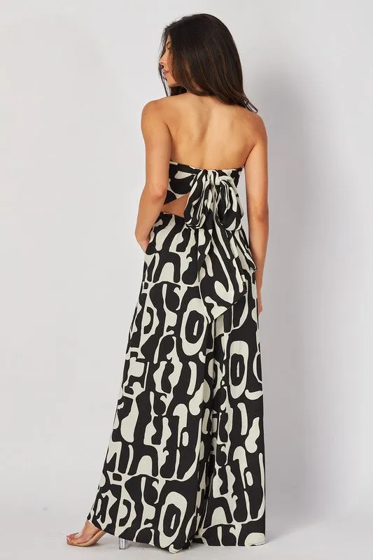 Francis Sleeveless Abstract Print Wide Leg Jumpsuit Black