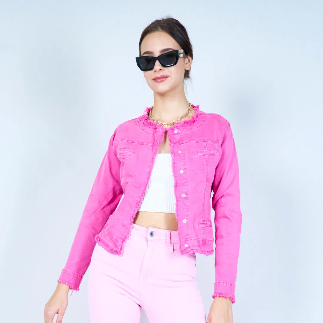 Frayed edge cropped jacket wholesale