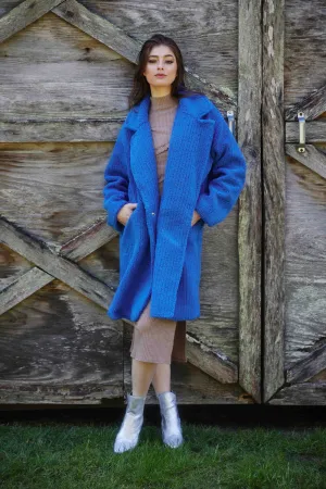 Galactic Cobalt Side Pocket Collar Fur Coat