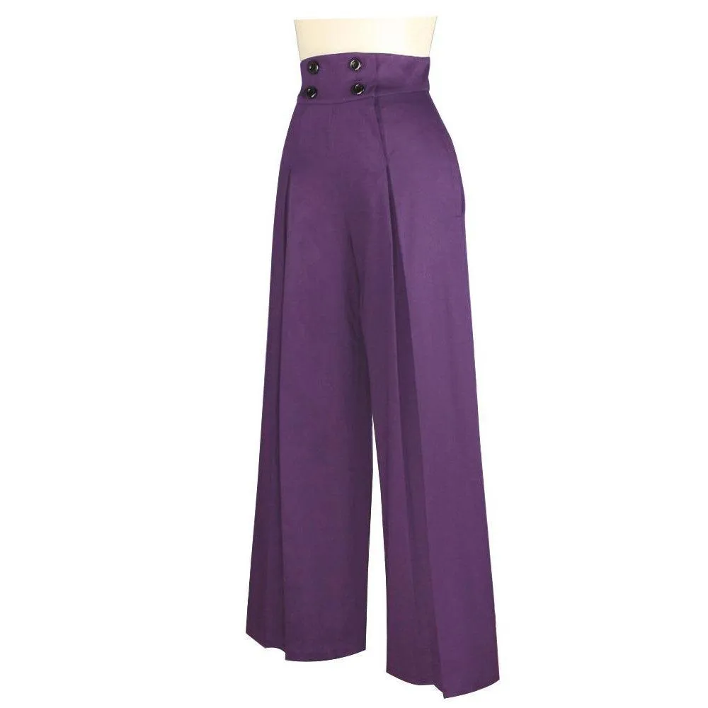 Garbo Pleated High Waist Pants in Purple