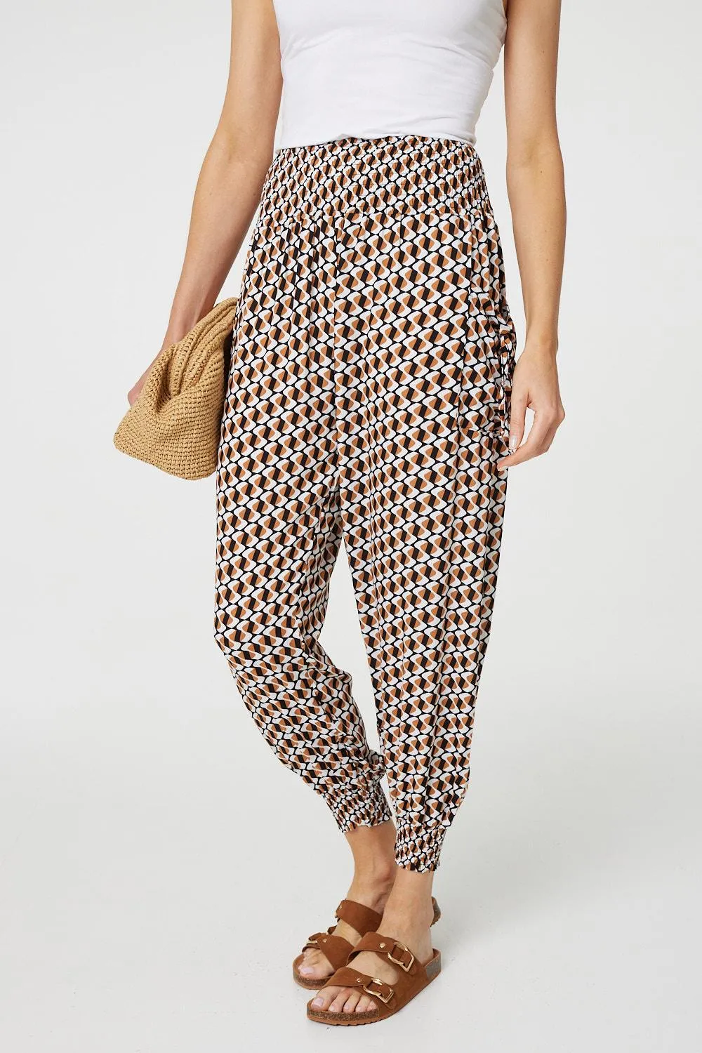 Geo Print High Waist Tassel Harem Pants