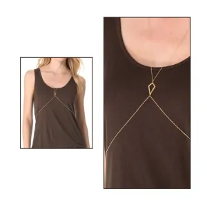 Gold Finish Bodychain Body Chain with Diamond Shape Center