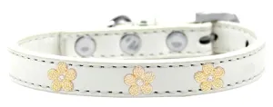 Gold Flower Widget Dog Collar White Size 10