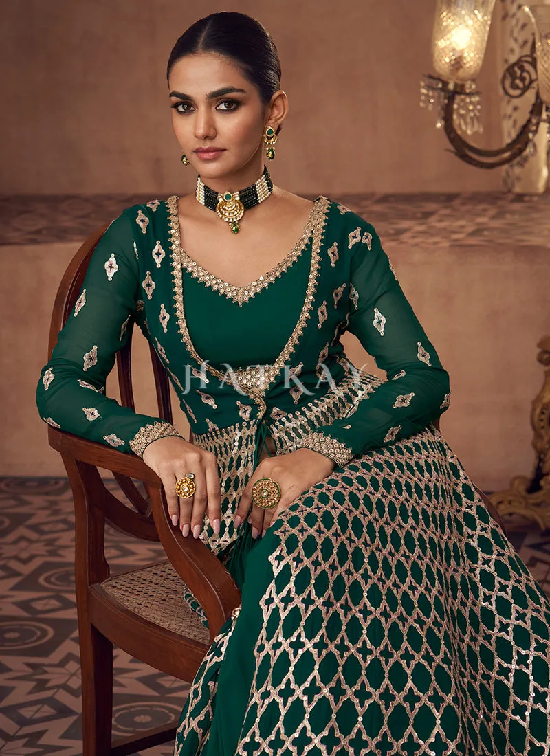 Green Sequence Embroidery Jacket Style Traditional Lehenga Choli