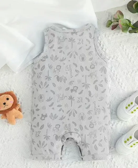 Grey on grey tropical print Shortie Romper