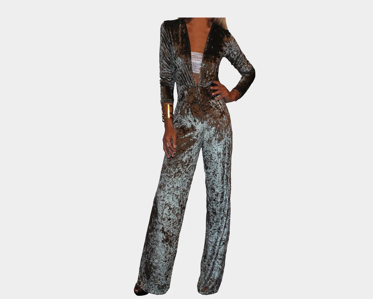 Gris Silver Suede Jumpsuit - The Park Avenue