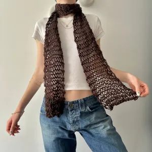 Handmade fishnet knitted scarf in brown