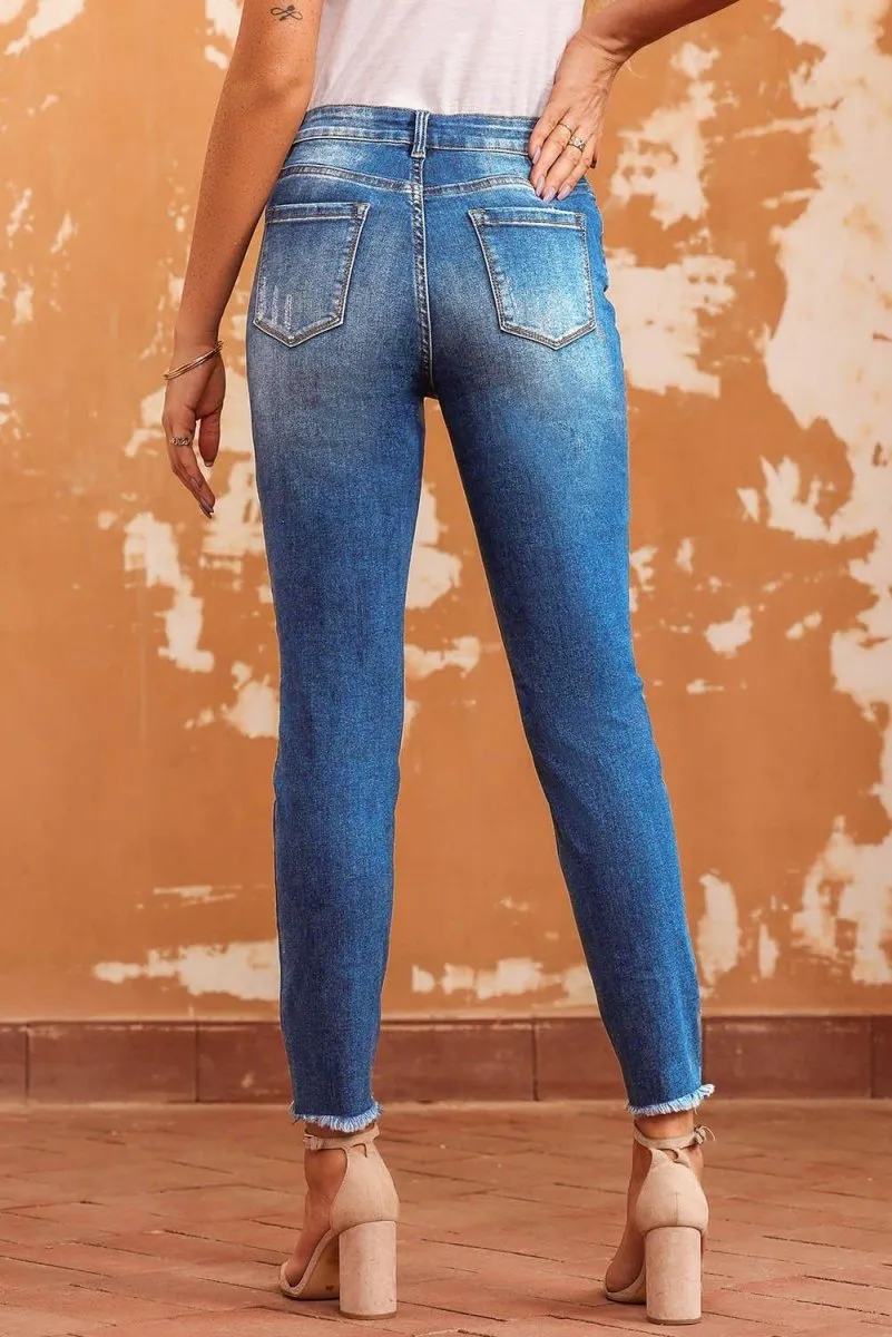 Hannah Casual Distressed Ankle Skinny Jeans