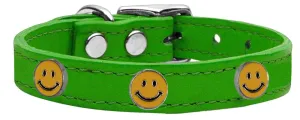 Happy Face Widget Genuine Leather Dog Collar Emerald Green 20