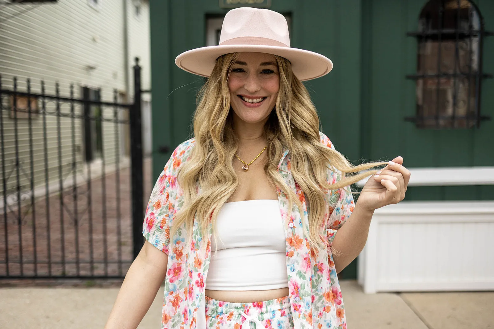 hattie button down in ivory floral