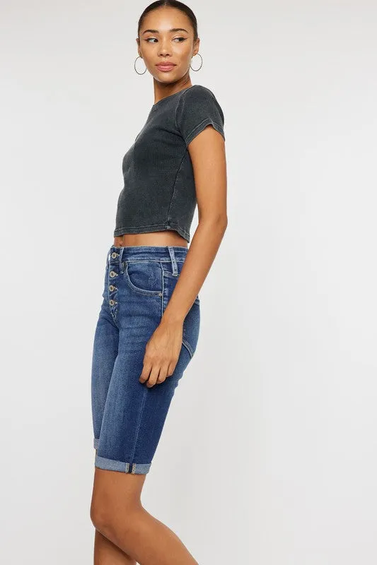 High Rise Cuff Bermuda Jeans