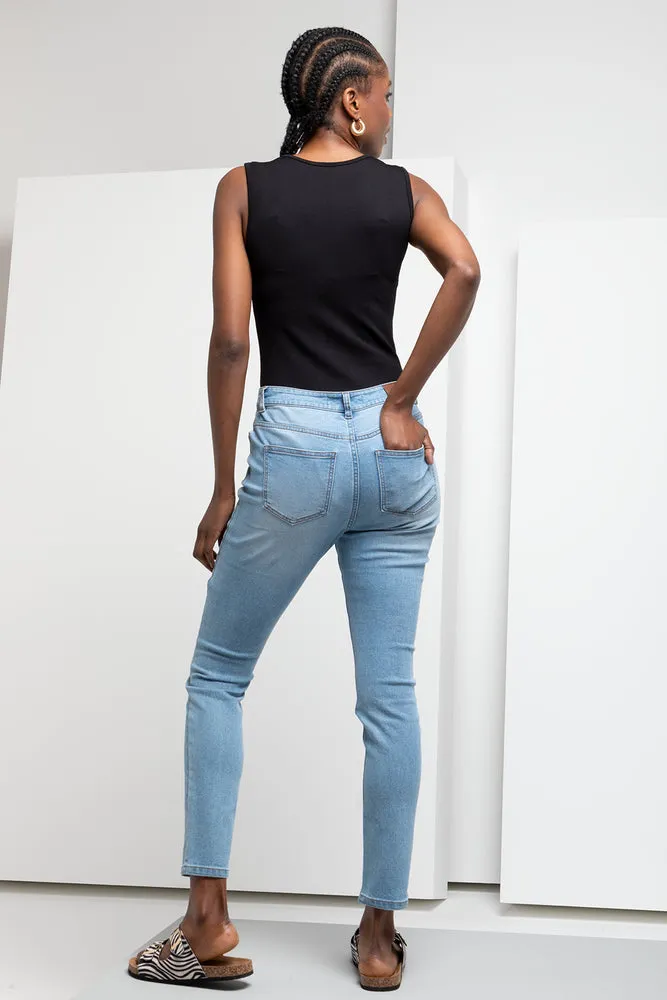 High Rise Skinny Denim Jeans Light Blue