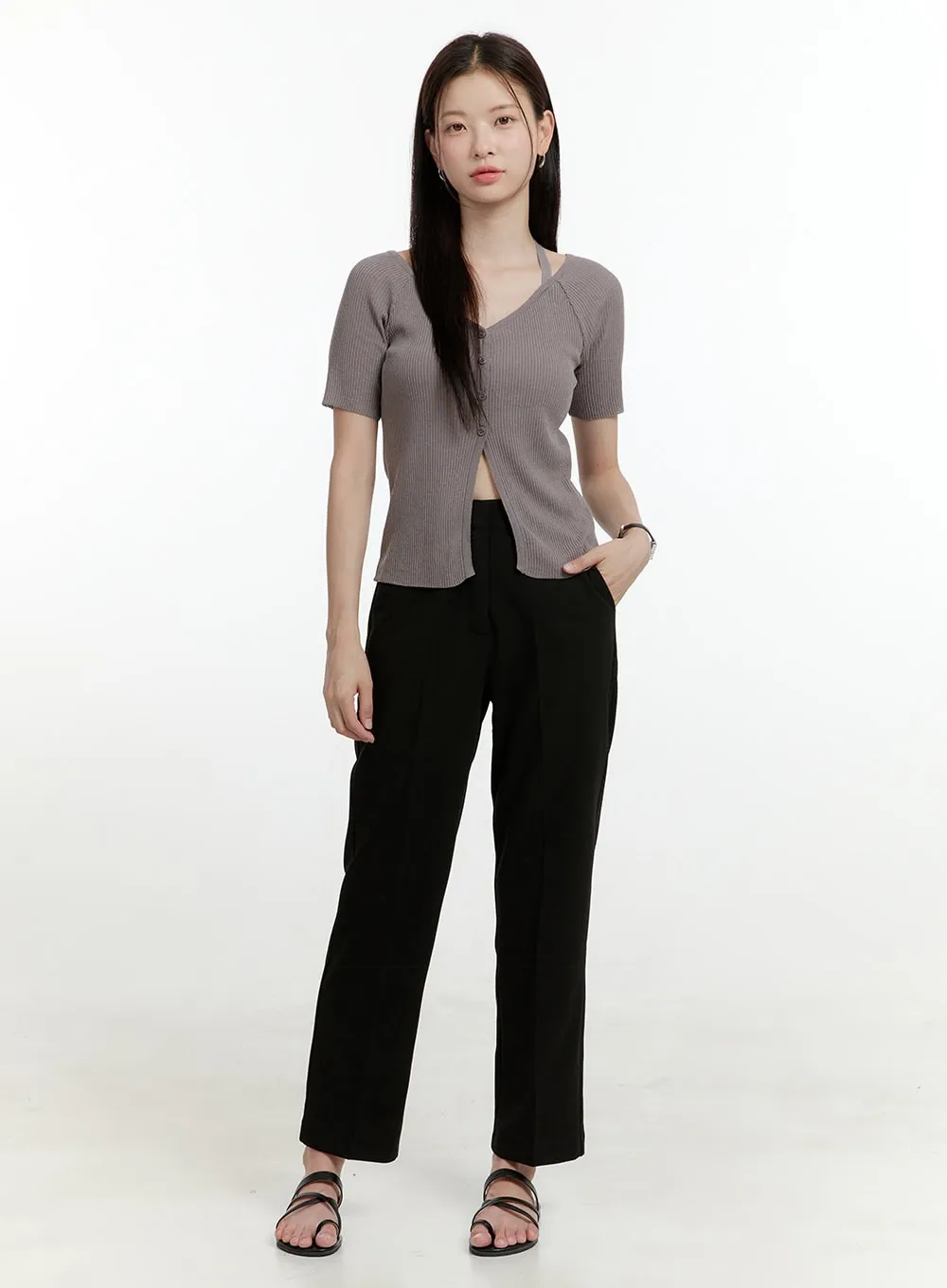 High Waist Cropped Straight Tailored Pants OL423