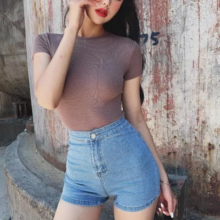 High-Waist Denim Shorts With Slim Fit