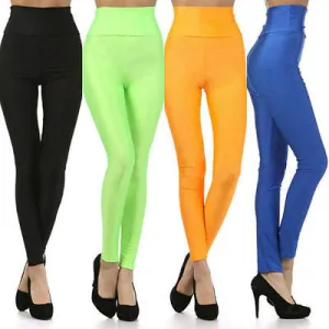 High Waist Leggings Stretch Nylon Solid Fold Over Skinny Pants Long