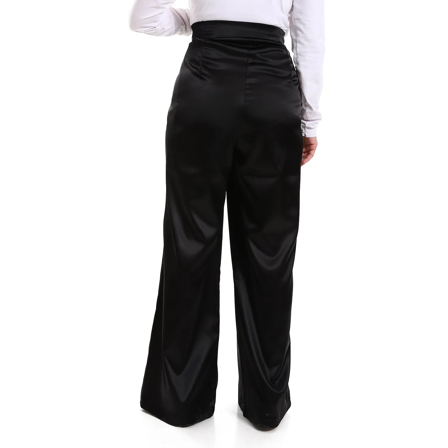 High Waist Plain Side Zipper Women Pants-black