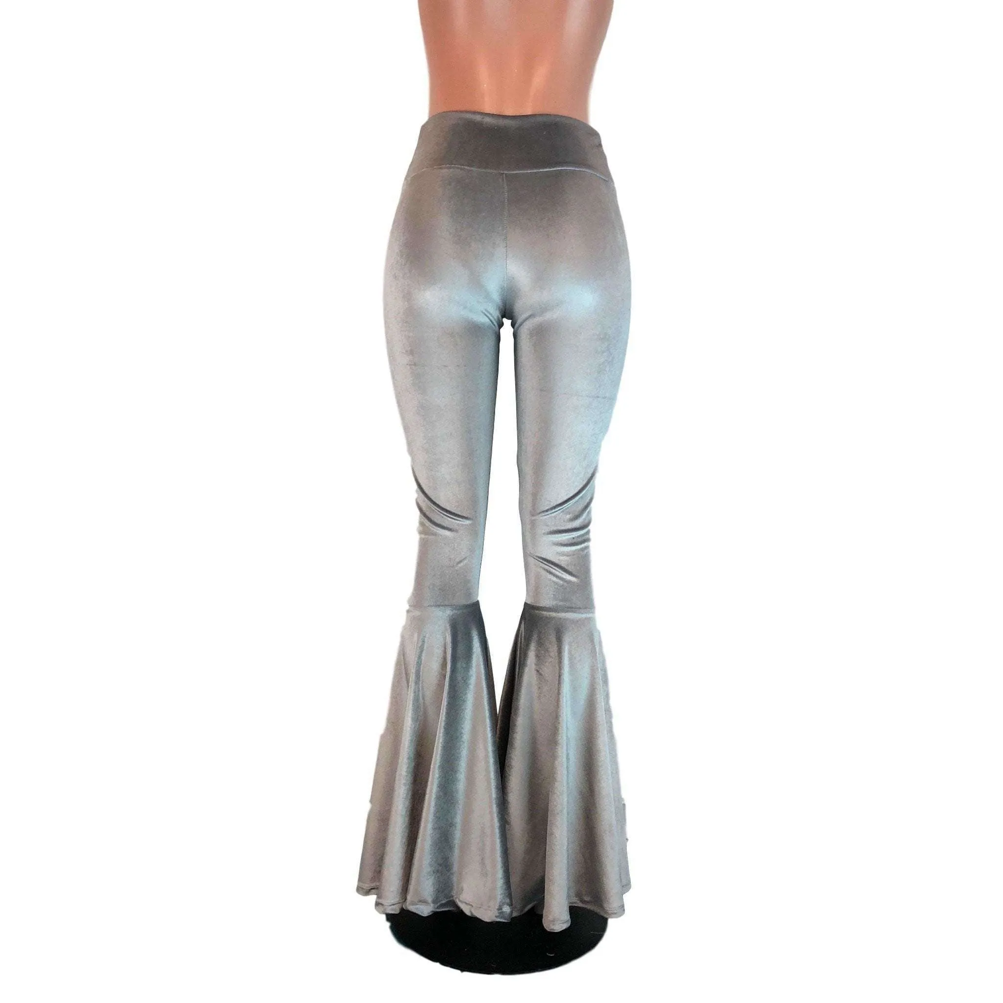 High Waisted Bell Bottom Flares - Silver Gray Velvet