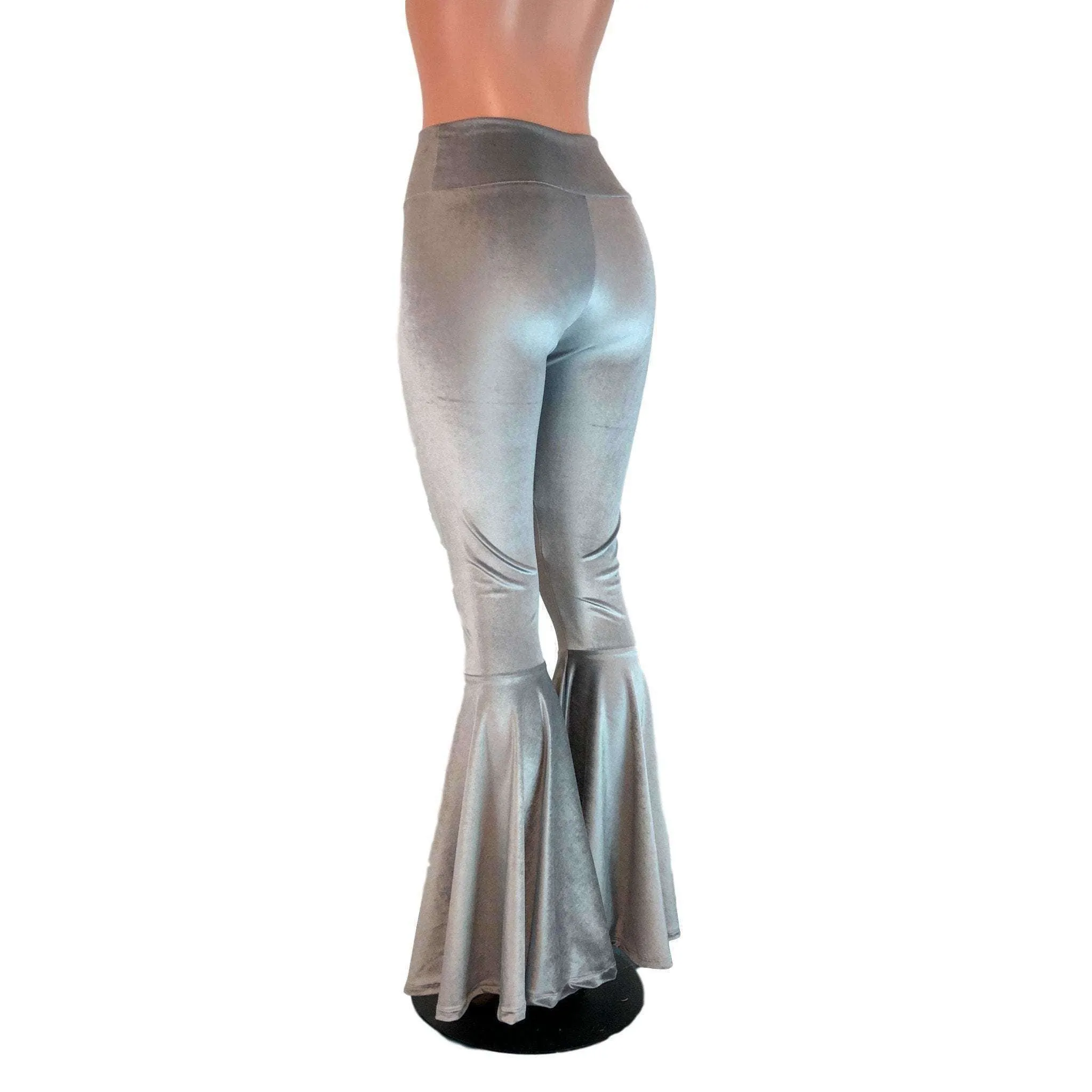 High Waisted Bell Bottom Flares - Silver Gray Velvet